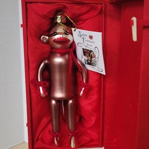 Vintage Susan Torrence Hand Blown Glass Ornament #1519 Grandmas' Sock Monkey
